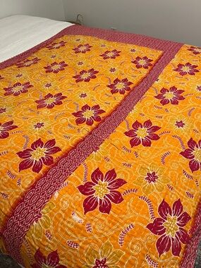KANTHA QUILT HANDCRAFTED LIGHTWEIGHT REVERSIBLE BLANKET THROW BEDDING FROM INDIA
